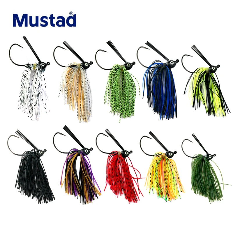 Mustad A007 7g 10g 14g anzuelo de pesca Spinner anzuelo de hierba anti-colgante anzuelo de cabeza de plantilla de silicona con falda Señuelos de pesca de barba - imagen 5