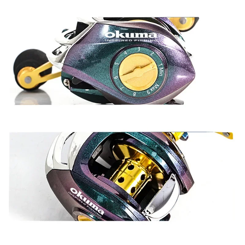 OKUMA-Rueda de gotas camaleón con copa de alambre de Metal, carrete de cebo de dragón máximo de 10KG, freno doble, 7 + 1 BB, carrete de pesca de alta velocidad - imagen 5
