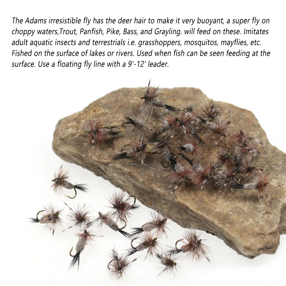 Bimoo 6PCS Grizzly Brown Hackle Adams Irresistible Dry Fly May Fly Midge Fly Mosquitos Fly Pike Bass Trout Fishing Lures Baits - imagen 4
