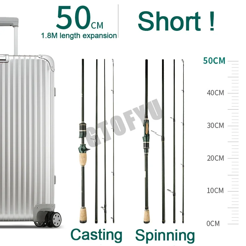 Caña de pescar giratoria de 1,8-2,4 m, anillo guía K 40T X carbono L.W 4-21g M, caña de pescar de potencia, 4 piezas, caña de viaje ultraligera de 55cm - imagen 5