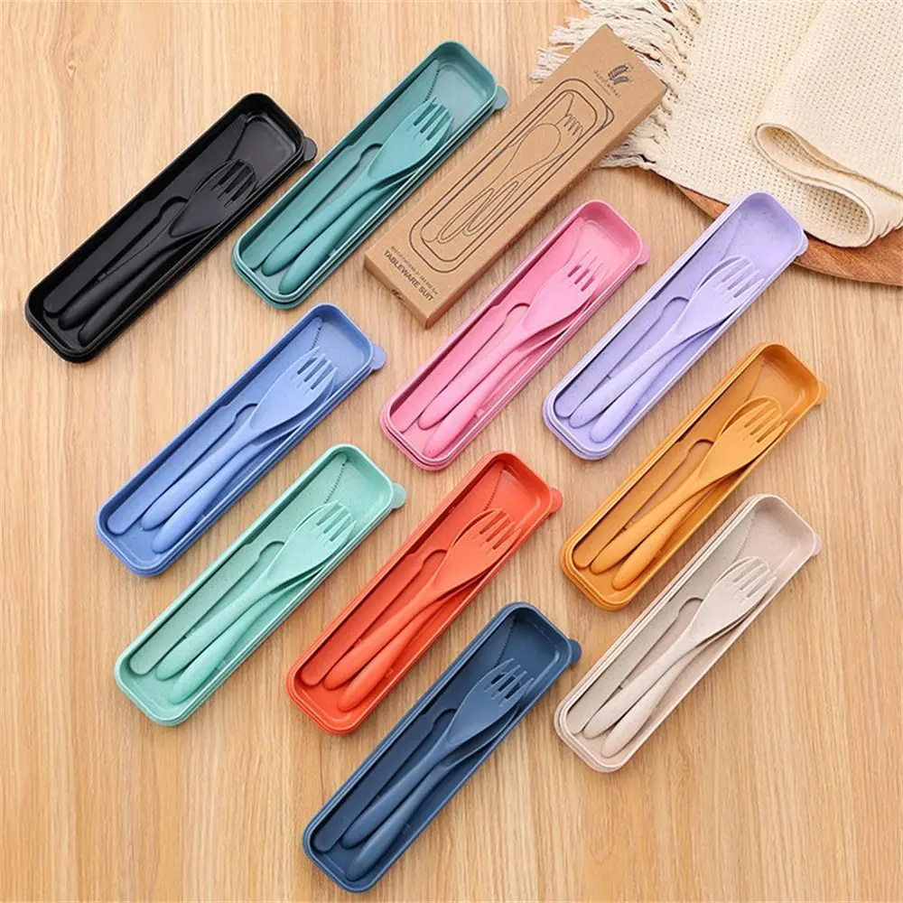 Juego de utensilios para acampar reutilizables con estuche, utensilios de viaje ultraligeros 3 en 1, cuchara de plástico para acampar, tenedor, Picnic y senderismo - imagen 4