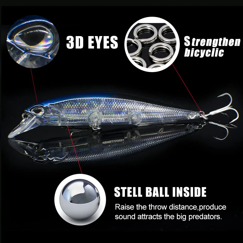 Señuelo flotante Minnow Wobbler, cebo de Pesca de fundición larga profunda, Jerkbait Crankbaits, perca, Mini Wobblers, 100F, 13,5g - imagen 3