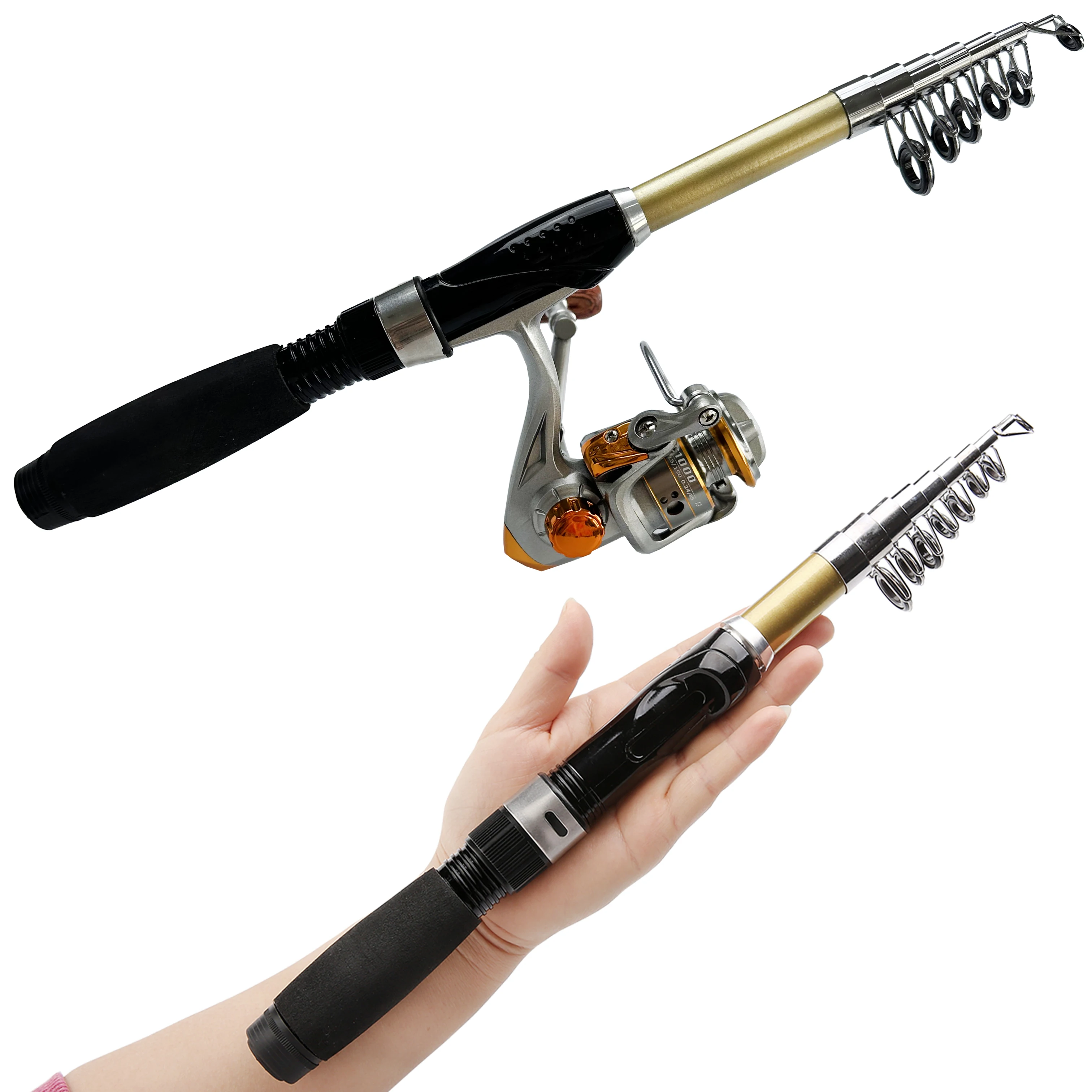 GHOTDA-Combo de caña de carrete de pesca, 1,5 M-2,1 M, cañas telescópicas con carretes giratorios, Mini barco de mar, juego de pesca en roca para trucha y camarón - imagen 5