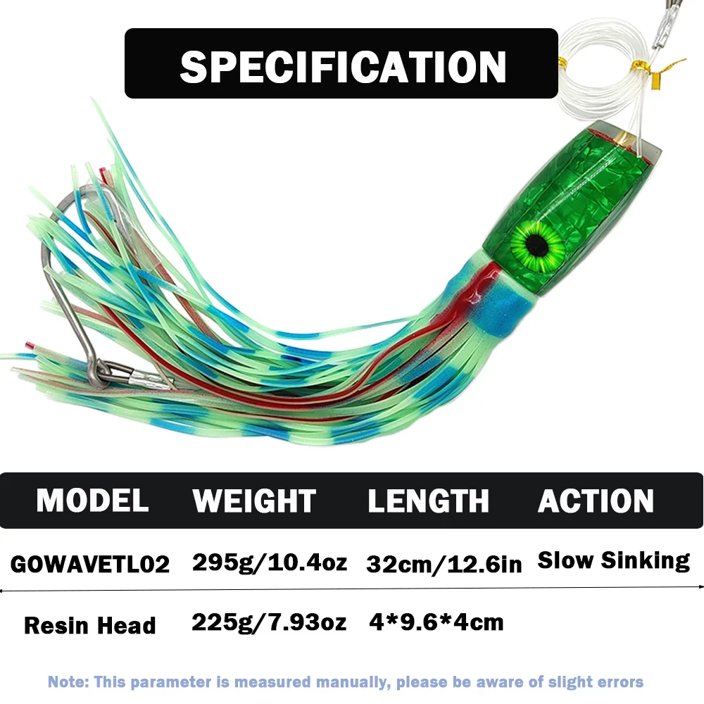 Señuelos Marlin con cabeza de resina, 32cm, 295g, gran juego, pesca al curricán, atún, Wahoo, cebo para falda de calamar Mahi, pesca en aguas profundas y saladas - imagen 3