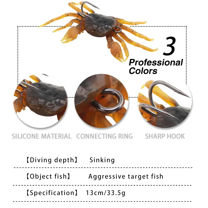 Cebo suave de cangrejo simulado con anzuelo, 13cm, 33g, cebo falso vívido anticorrosión, accesorios de pesca de mar de agua salada, herramientas para exteriores - imagen 5