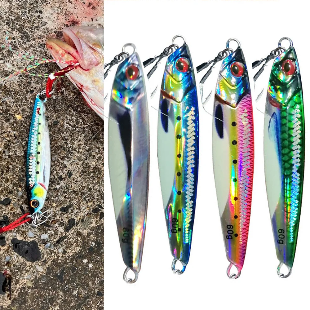 Señuelo de Metal 3D para pesca en aguas profundas, Jigging Vertical de lubina, para agua salada, Mahi Marlin, atún de caballa, 60g, 80g - imagen 2