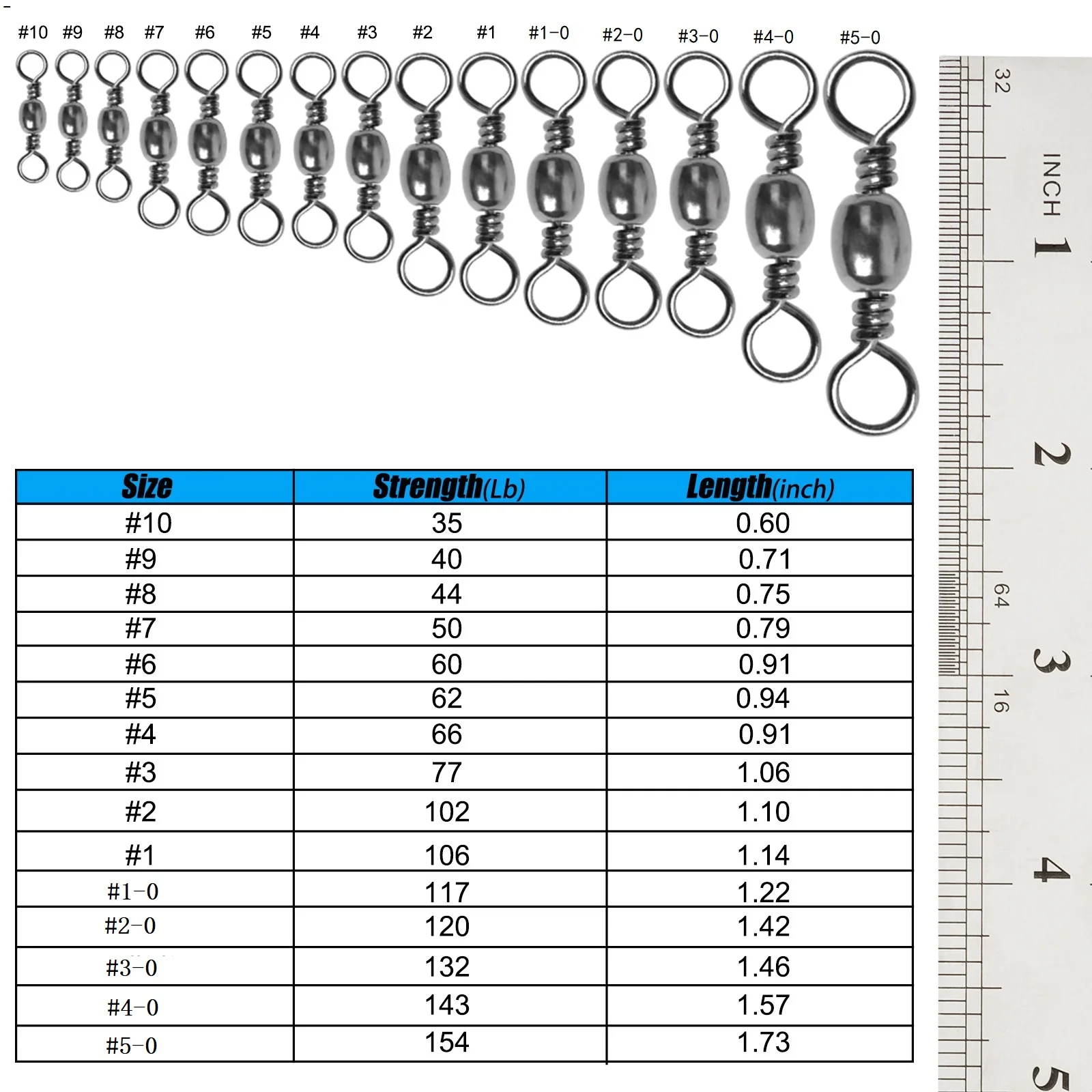 Rodamiento de bolas giratorio de pesca, Conector de señuelo de anillo sólido giratorio de acero inoxidable, trucha de lubina de agua dulce y salada, 50 piezas - imagen 2