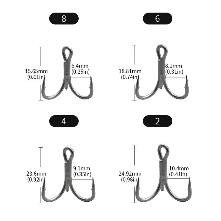 Fishing Treble Hooks 2Box/20Pcs High Carbon Steel 4X Strong Sharp Barbed Fishhook for Hard Lures Baits 10Pcs/Box 8Sizes 8-3/0# - imagen 5