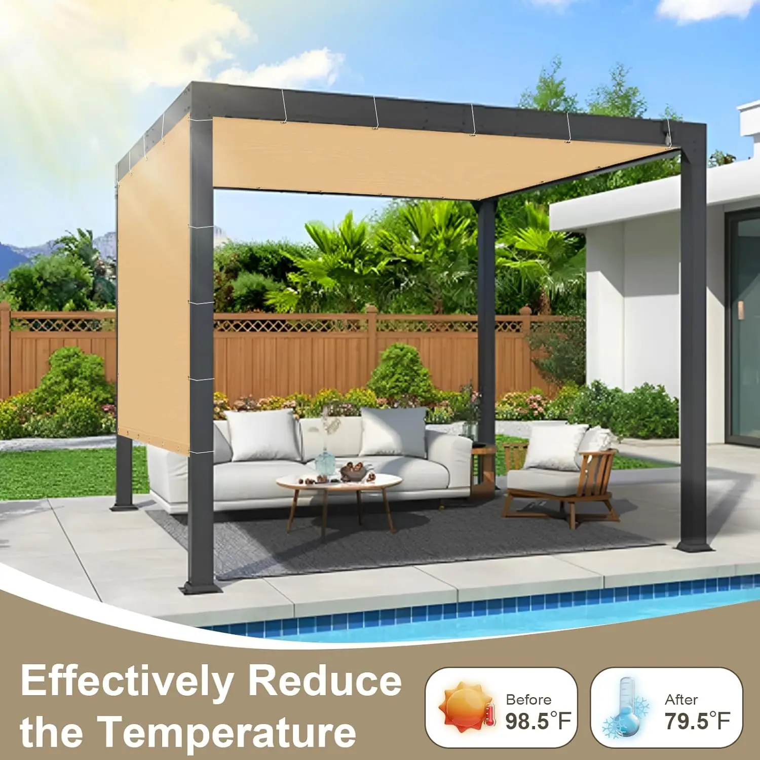 Tela impermeable para sombrilla con ojales, enrejado rectangular para valla de jardín, bloque UV, dosel para Patio, piscina, toldo para acampar, refugio - imagen 5