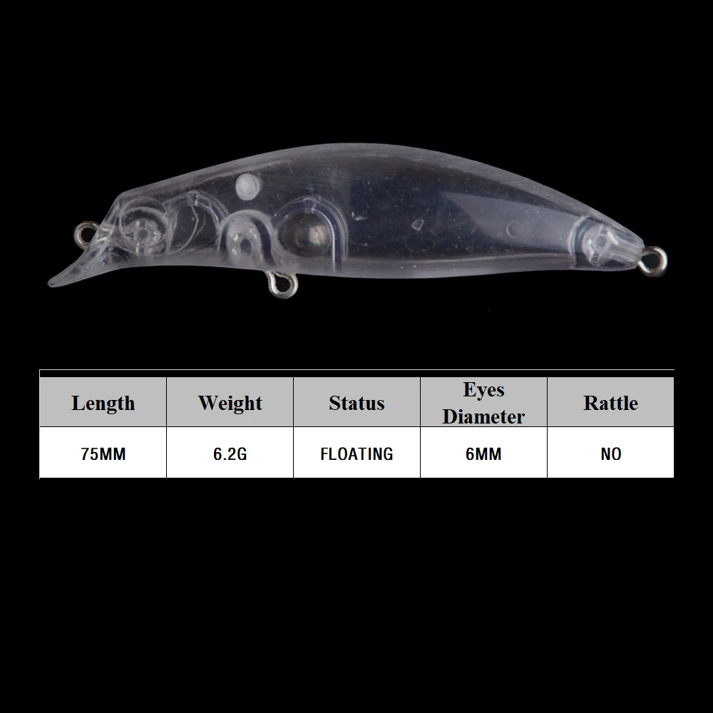 Chan'sHuang 20 piezas cebo en blanco sin pintar 7,5 cm 6,2g largo fundido pececillo flotante poco profundo labio integrado DIY Señuelos de pesca artificiales - imagen 2