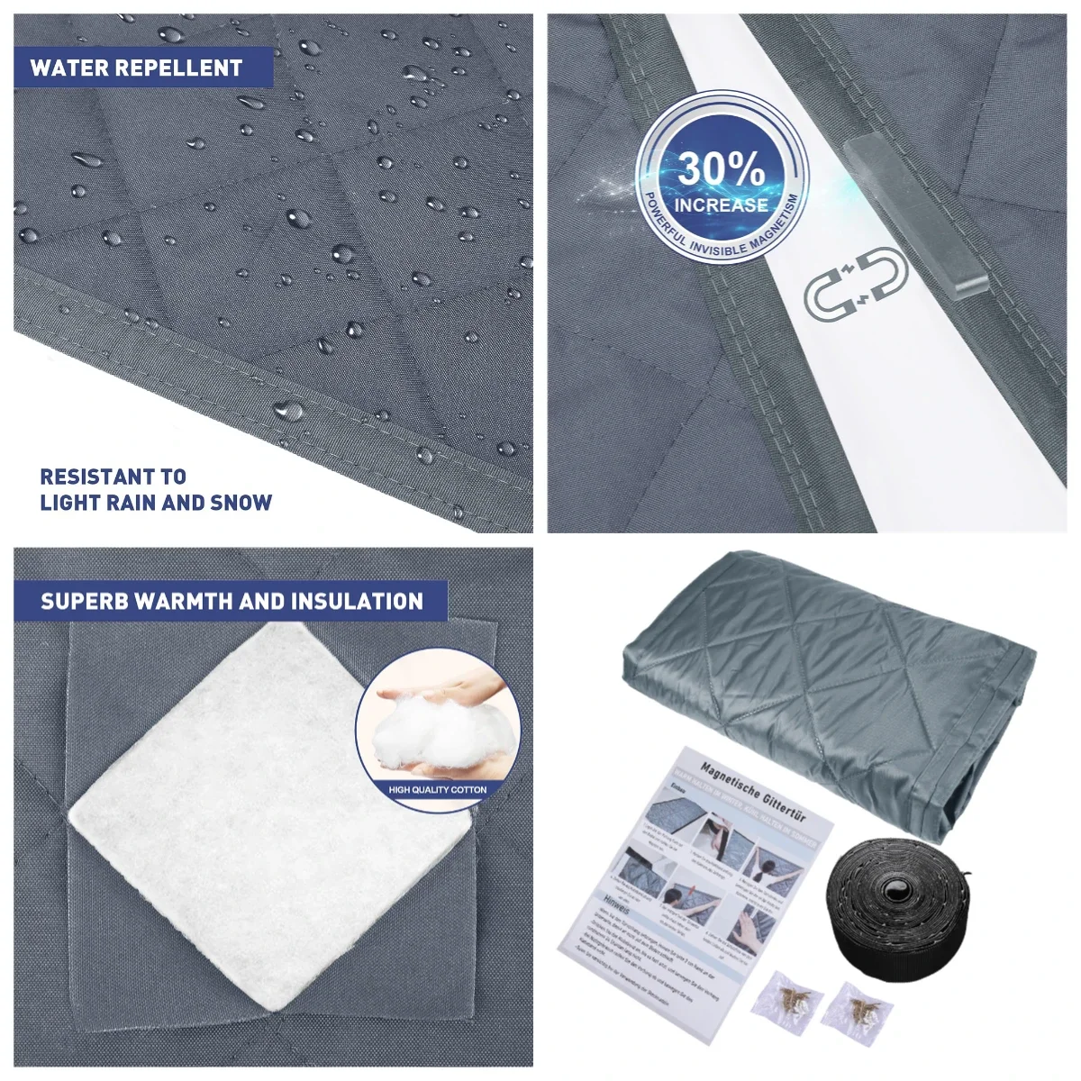 Cortina de puerta con aislamiento térmico, cubiertas de puerta con aislamiento magnético para manta de puerta de invierno, pantalla de puertas con aislamiento de algodón grueso - imagen 5