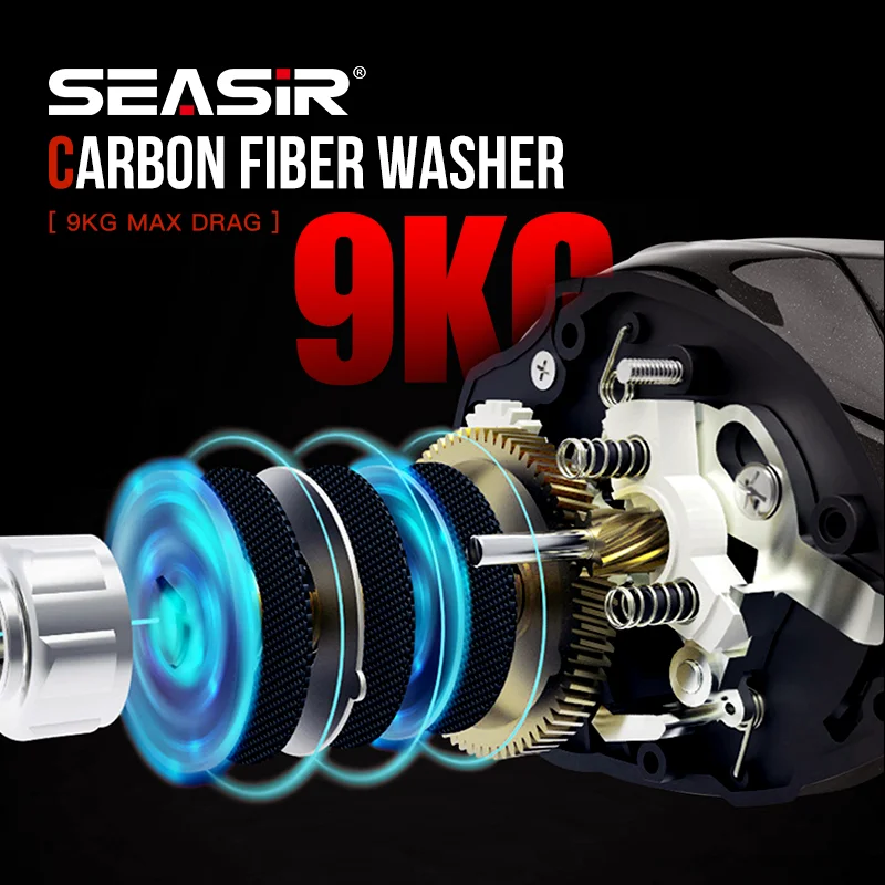 SEASIR Carrete de Baitcasting Cast X2, rodamiento de cerámica híbrido 7,3: 1, arandela de fibra de carbono, sistema de doble rodamiento, carretes de pesca con freno N52 - imagen 5