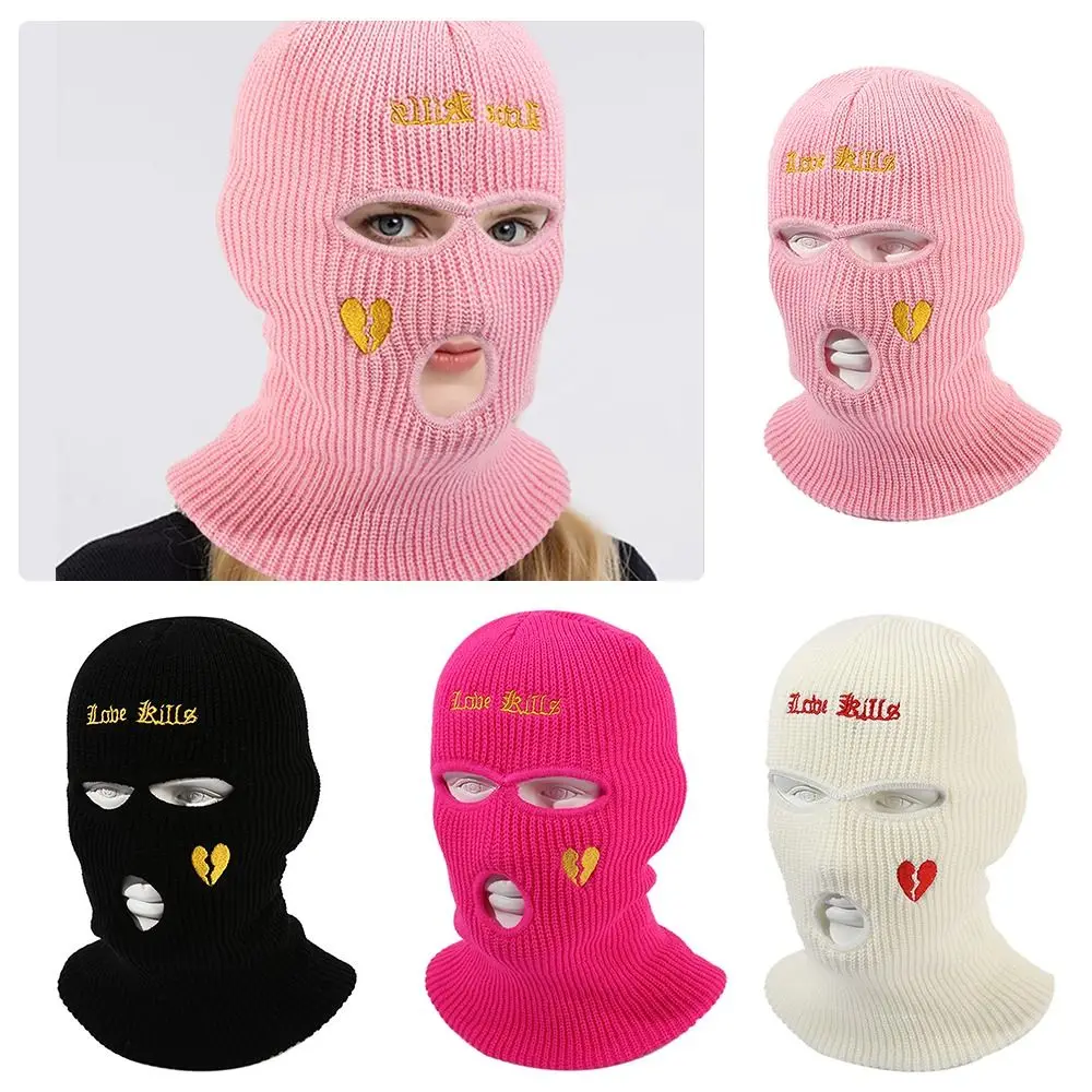 Gorro de punto de lana unisex con 3 agujeros, mascarilla de esquí tejida, pasamontañas, capucha para ciclismo - imagen 3