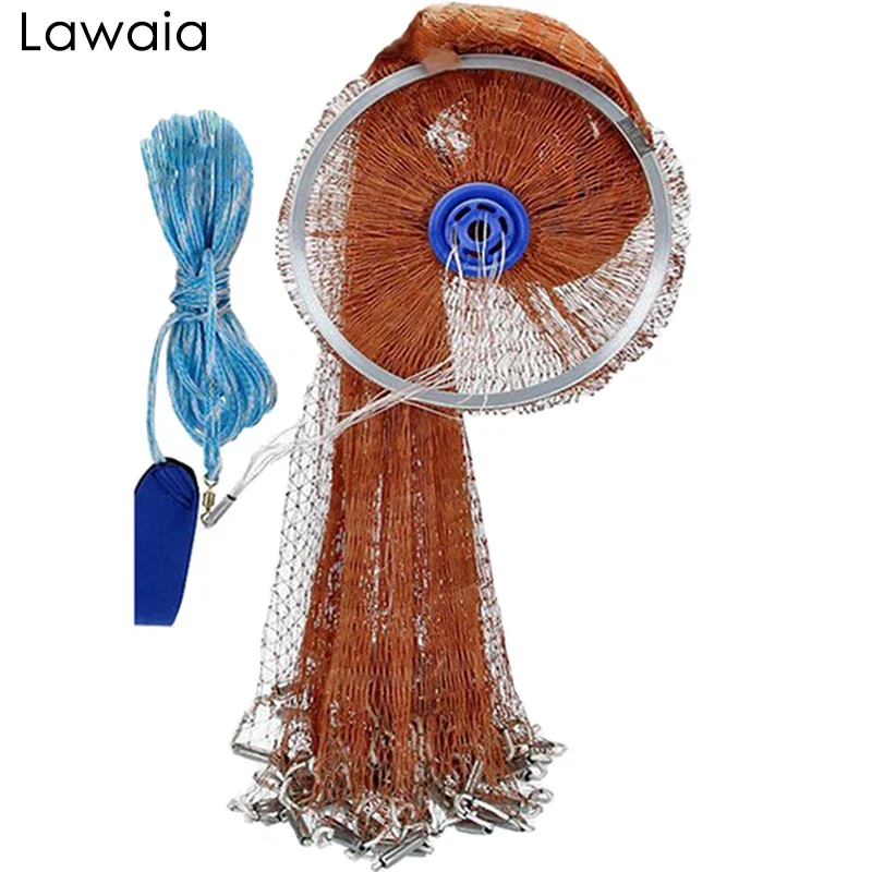 Red de pesca portátil de línea trenzada Lawaia con plomo de acero de hierro, red de pesca de malla pequeña resistente al desgaste
