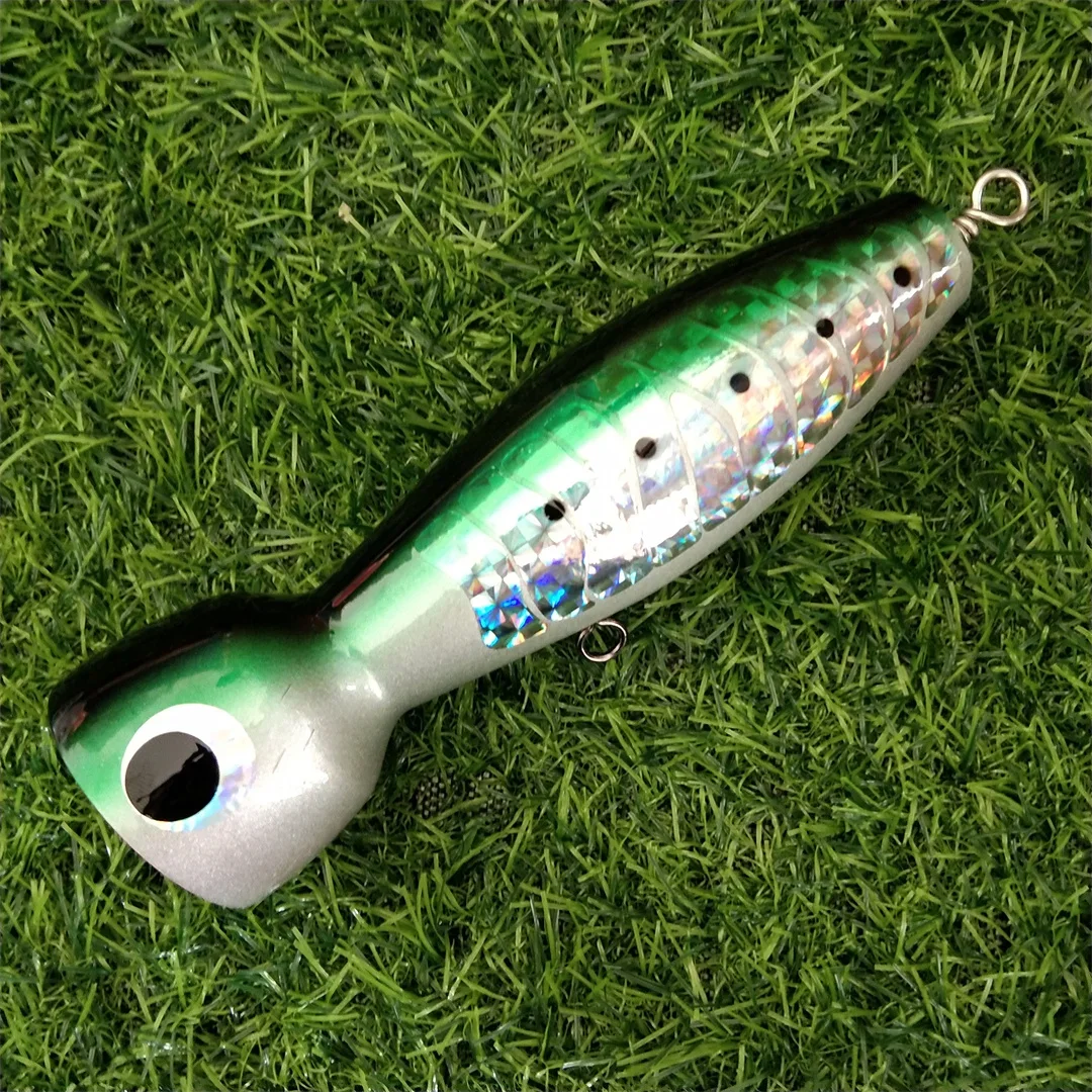 Señuelo de pintura colorido de gran tamaño, cebo 3D de ojos grandes para pesca en el mar, Popper de madera, suministros de pesca, 17cm, 116g - imagen 3