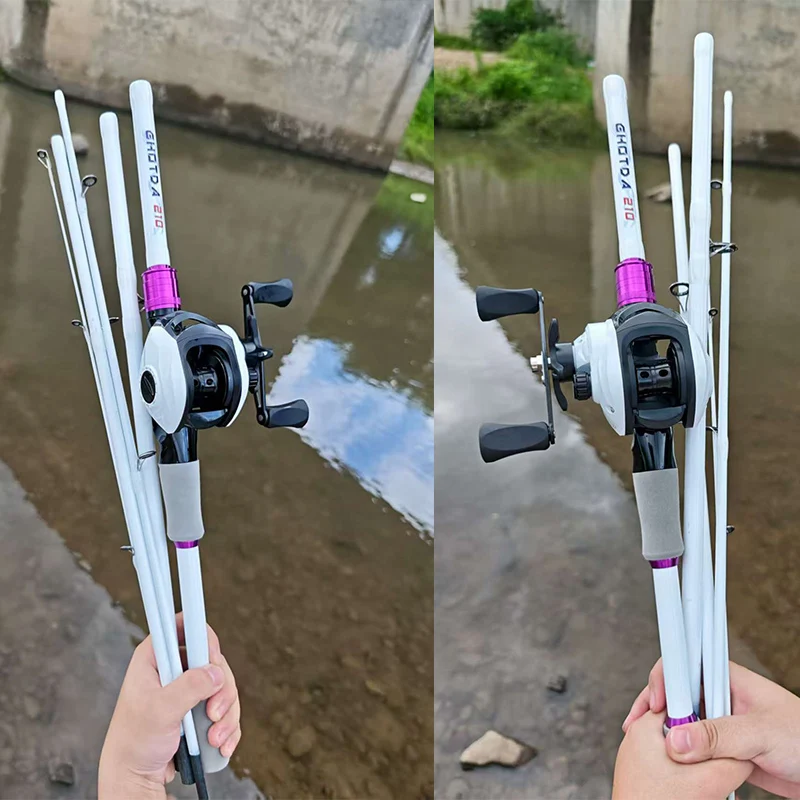 Juego de cañas de pescar giratorias de 4/5 secciones, caña de pescar de carbono duro y carrete de Baitcasting 7,2:1/5, 2:1, arrastre máximo de 8KG para pesca de Lucio - imagen 5