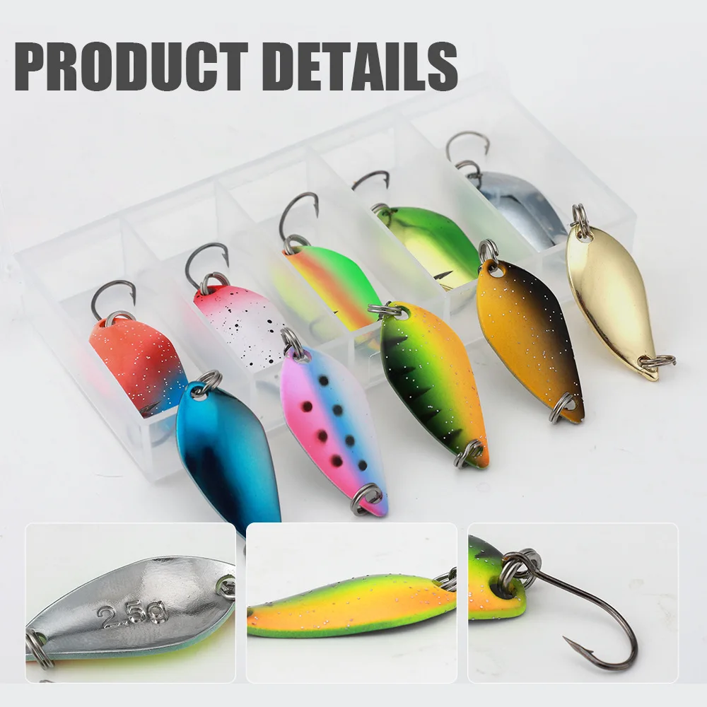 10 Uds 2,5g/3,5g/5g Kit de pesca Jig cuchara señuelo juego de cebo Metal duro Spinner Wobbler cuchara trucha lubina área pesca señuelo cuchara cebo - imagen 4