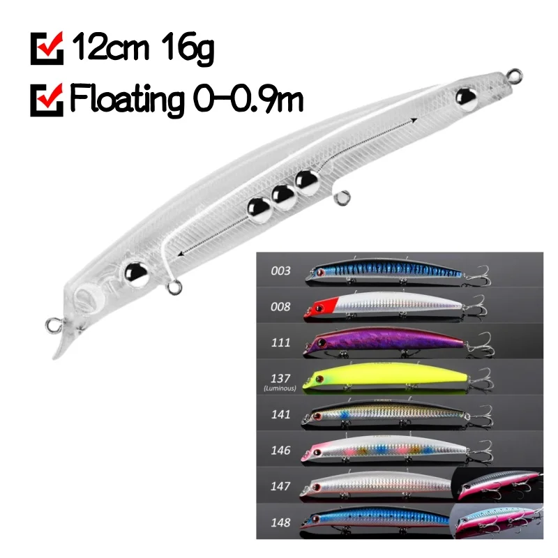 Noeby 8 Uds 12cm 16g flotador de mar 0-0,9 m señuelo de pesca Minnow cebos duros de agua salada para Lucio mar cebo Artificial aparejos - imagen 3