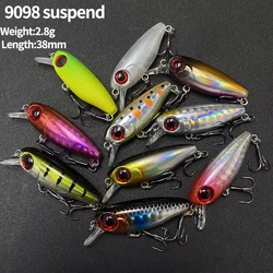 Señuelo de pesca de pececillo suspendido, Mini cebo Artificial de agua dulce, Wobblers para trucha, perca, accesorios de aparejos de pesca, 38mm, 2,8g