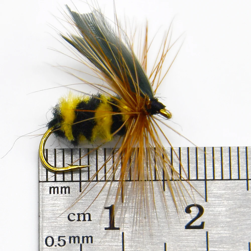 MNFT 6PCS # 10 negro y marrón de alas accesorios de pesca de abeja insecto biónico mosca cebo para peces lubina trucha - imagen 3