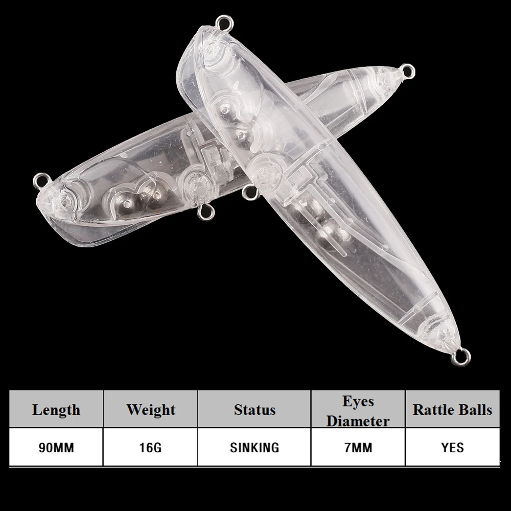 Chan'sHuang-Cebo en blanco sin pintar, 10 piezas, 80mm, 16g, sonajero grande, lápiz de hundimiento ruidoso, aparejo de señuelo de pesca Artificial hecho a mano - imagen 2