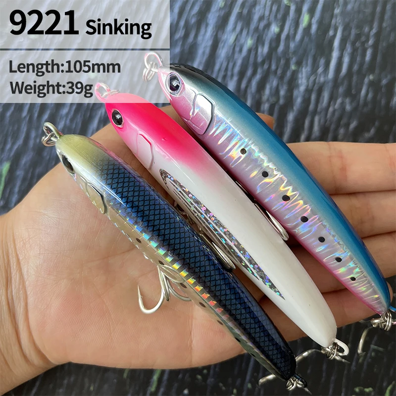 Señuelos de Pesca de lápiz de hundimiento rápido, cebo Artificial láser Wobbler para atún de mar, trucha, Swimbait pesado, accesorios de pesca, 105mm, 39g