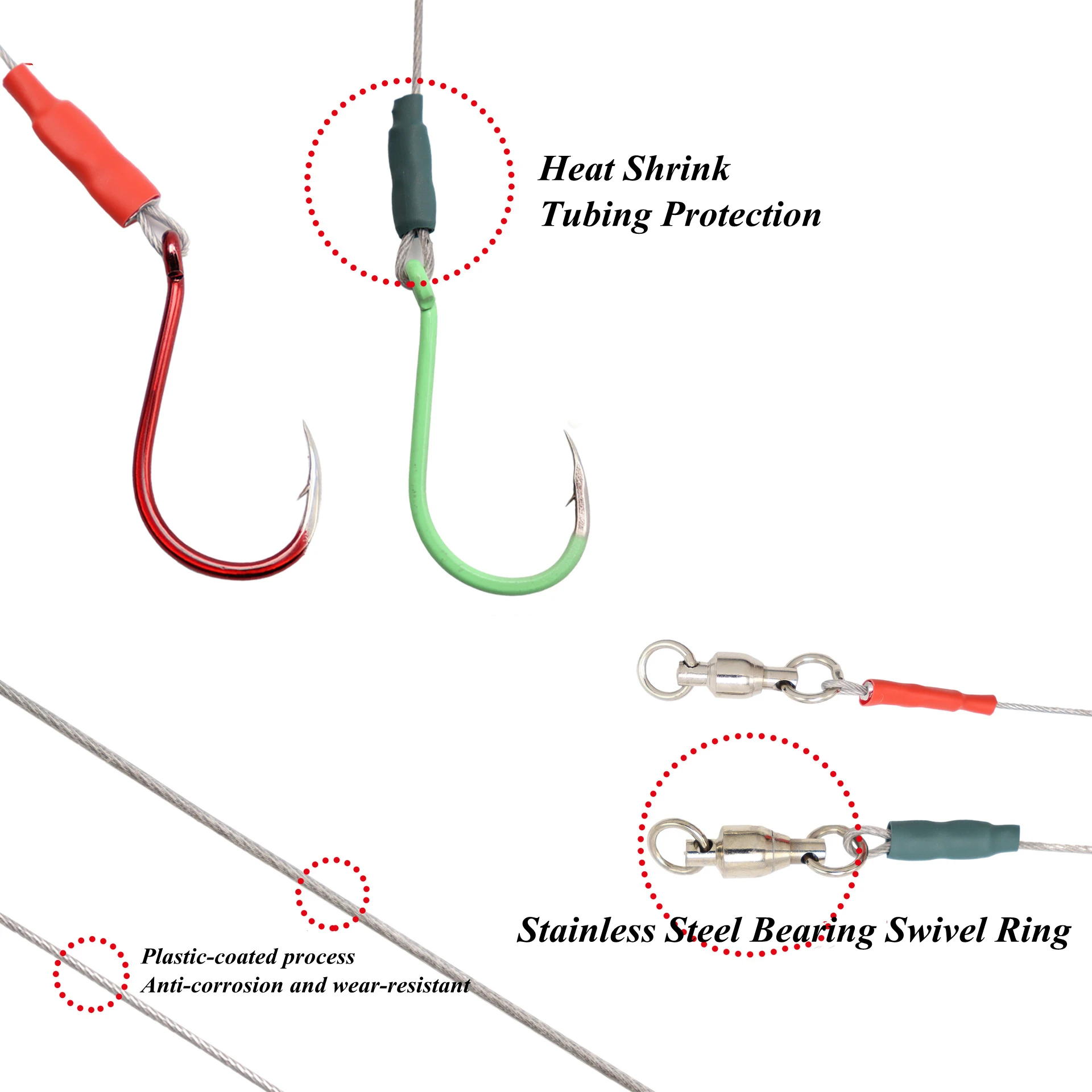ZYZ-Hilo de alambre de 49 hebras con ganchos circulares afilados, anillo giratorio, ganchos de cadena de pesca de agua salada, 3 juegos por bolsa - imagen 5