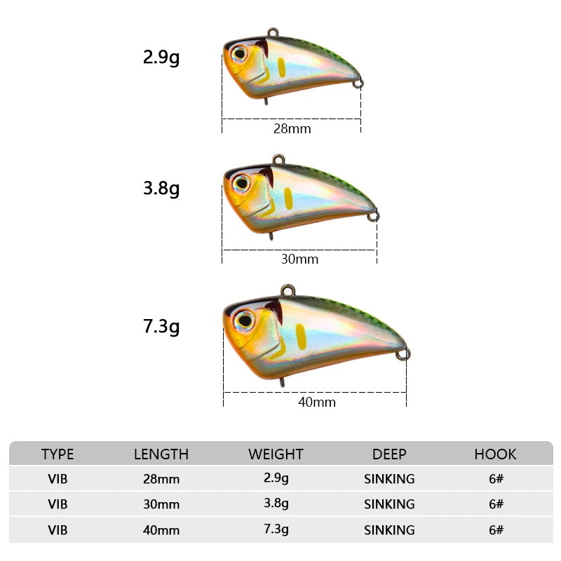 LETOYO-cebos duros artificiales VIB de hundimiento rápido, 2,9g, 3,8g, 7,3g, señuelo subacuático de vibración rápida, Wobblers, perca, señuelos de pesca de lubina - imagen 2