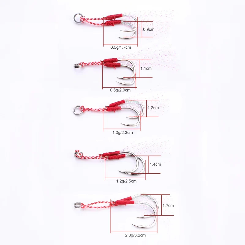 20 par/lote anzuelo de asistencia con plantilla, anzuelos de ayuda con doble púas, accesorios de pesca de acero rico en carbono, anzuelos de Jigging lento - imagen 3