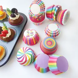 100 unids/set Muffin Cupcake vasos de papel formas de pastel de arcoíris revestimiento de magdalenas para Navidad boda fiesta cocina bandeja para hornear molde de pastel