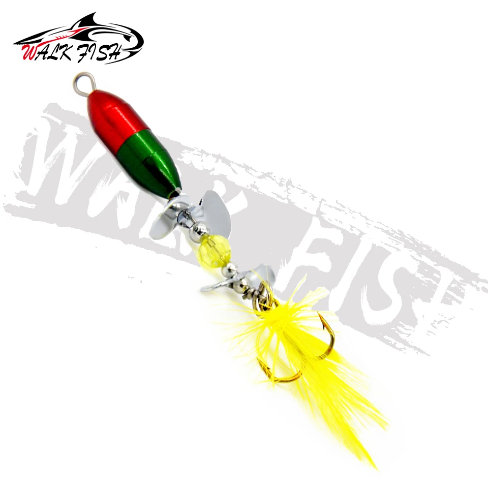 WALK FISH-señuelo giratorio de pesca con lentejuelas, 1 unidad, 10g/7cm, cebo Wobbler con pluma, aparejos de pesca para lubina, trucha, perca, Lucio - imagen 3