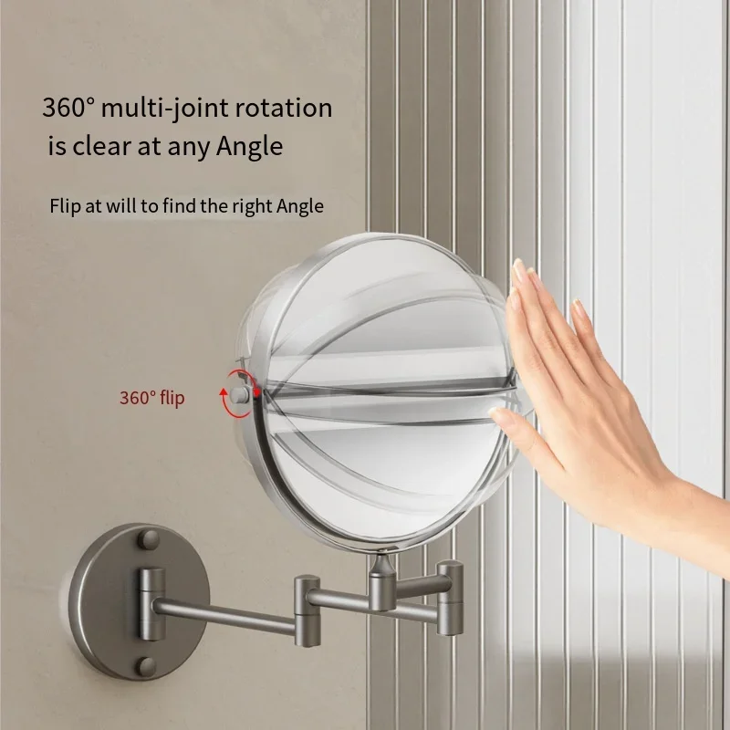 Espejo de tocador telescópico montado en la pared, espejo de dos lados con aumento de 8 pulgadas, espejo de maquillaje negro de aluminio espacial, regalo cosmético para mujer - imagen 4