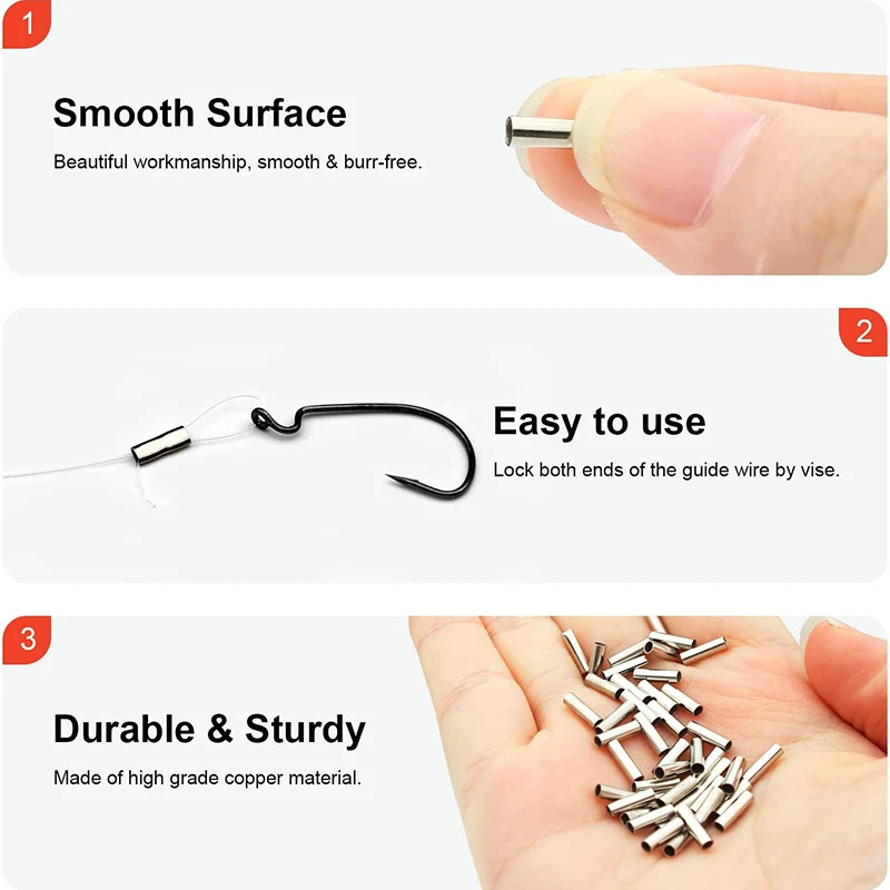 Tubo de engarzado de barril de cobre, manguitos de bucle de prensado para sedal de pesca, conector de cuerda de Cable para líder de pesca, 500/250 Uds. - imagen 3