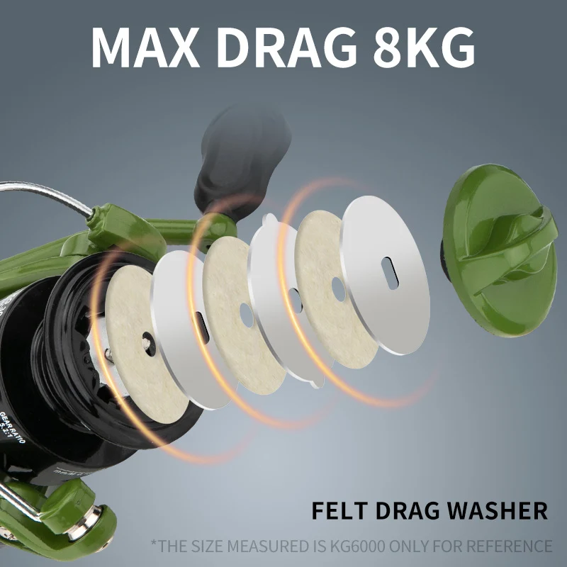 Carrete giratorio CEMREO serie 1000-7000 8KG potencia de arrastre carrete de aluminio relación de engranaje 5,2: 1 Modelo: KG - imagen 4