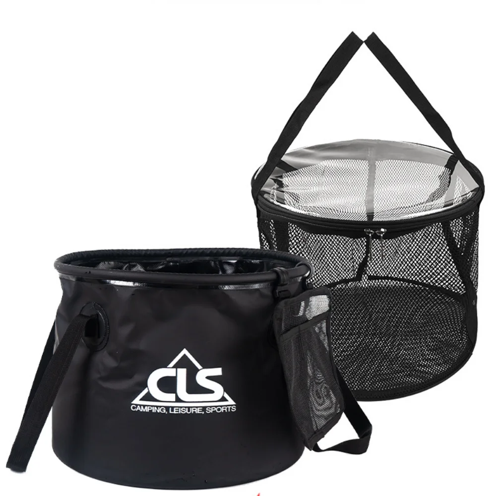 Cubo plegable portátil para pesca, senderismo, acampada al aire libre, contenedor de agua, escurridor, cubos para lavar platos, 30L - imagen 5