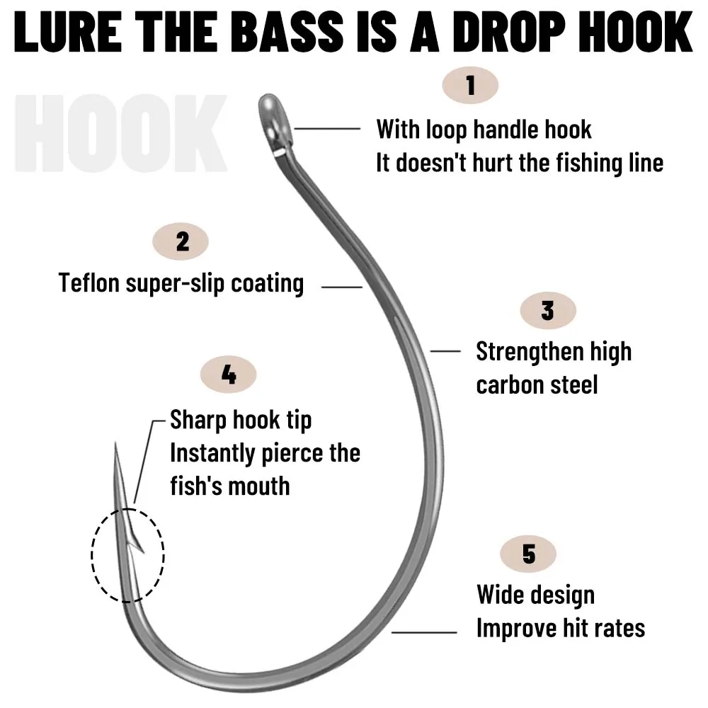 ZUKIBO Texas Rig Jig-anzuelos de gusano, anzuelo de púas compensado para señuelo de pesca suave, anzuelo con boca ancha y mango corto, herramienta de pesca gancho afilado perforado fuerte resistencia a la corrosión - imagen 5