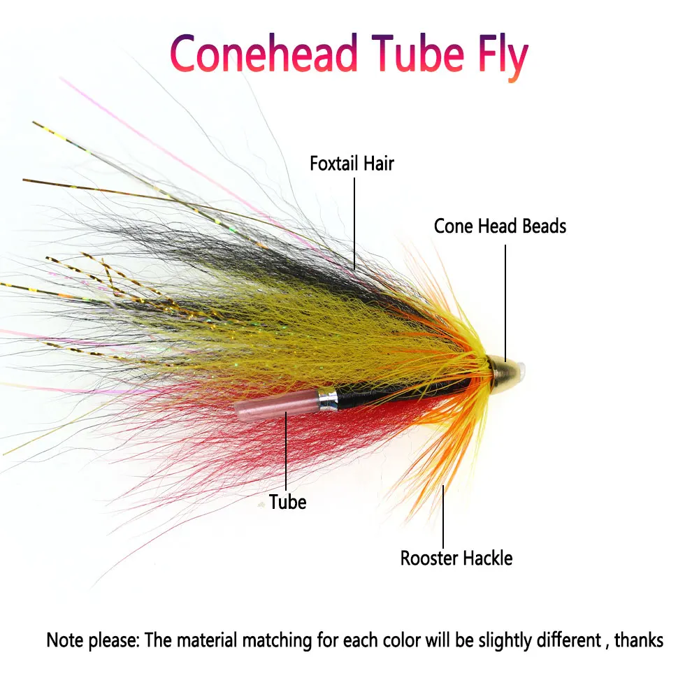 Bimoo, 2 uds., tubo de cabeza de cono de latón, mosca, gallo, cola de zorro, Streamer húmedo, sin gancho, mosca, trucha, salmón, Steelhead, señuelo de pesca de lubina - imagen 2