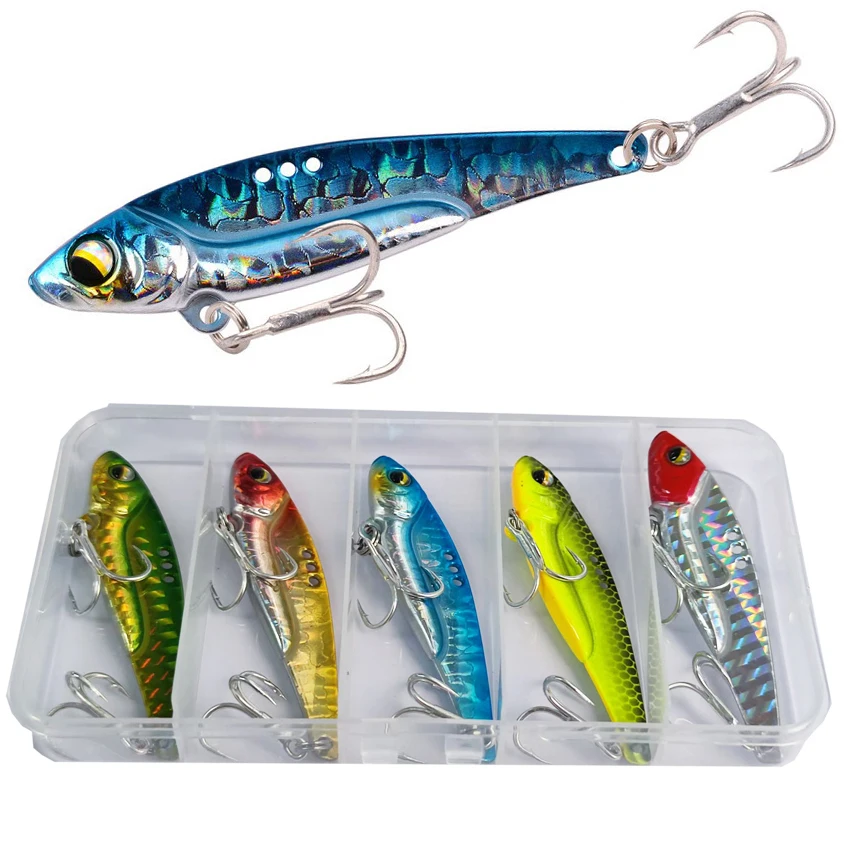 5 unids/caja cuchara giratoria plantilla de Metal cebo 7g-20g VIB hoja de hundimiento anzuelo triple giratorio Spinnerbait Pesca Lucio carpa señuelo de Pesca de mar - imagen 2