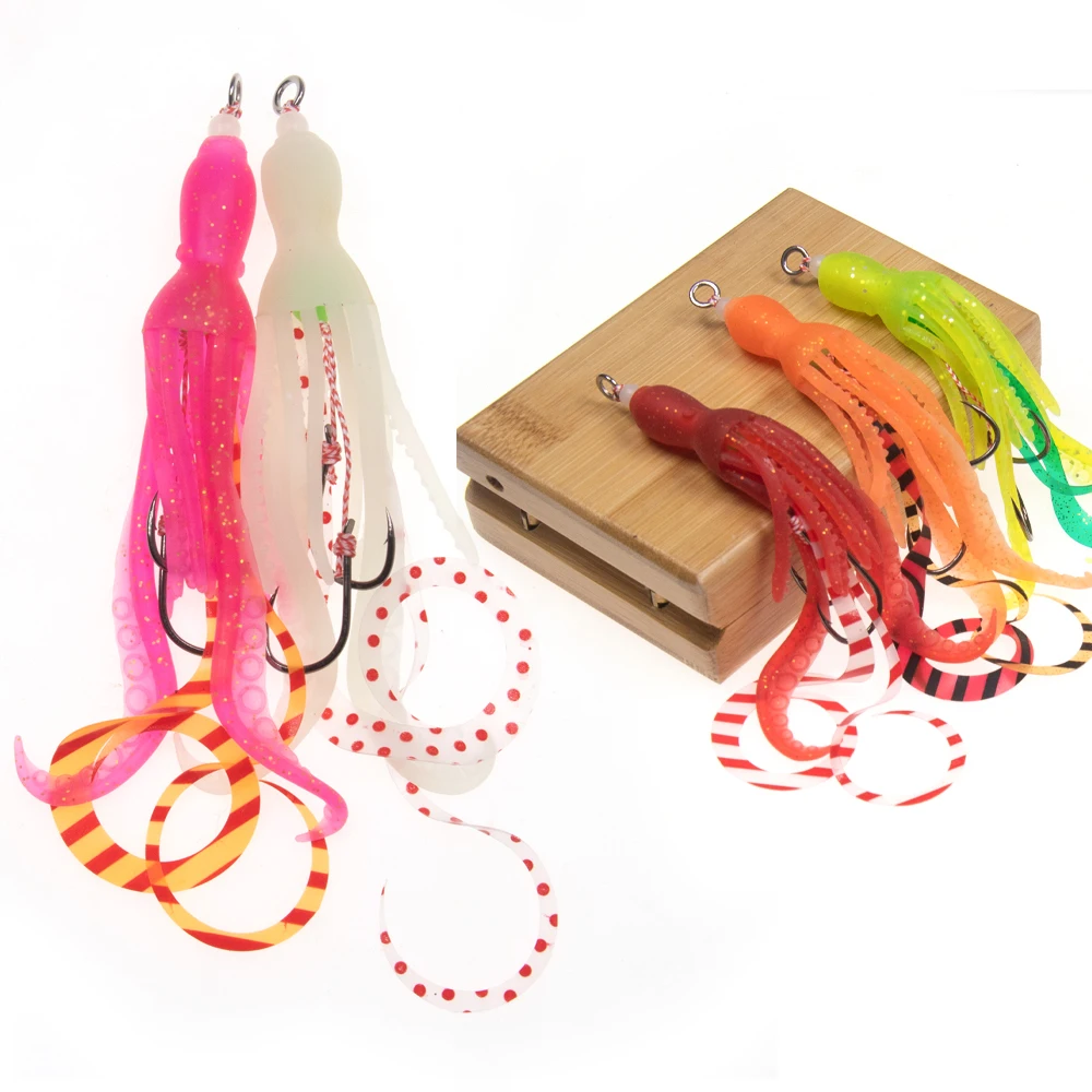 Ellllv-falda de calamar suave con gancho de asistencia de calidad, señuelo de anzuelo de pesca, Kabura luminosa, Jigging, agua salada, pargo, Grouper, 1 unidad por bolsa - imagen 3