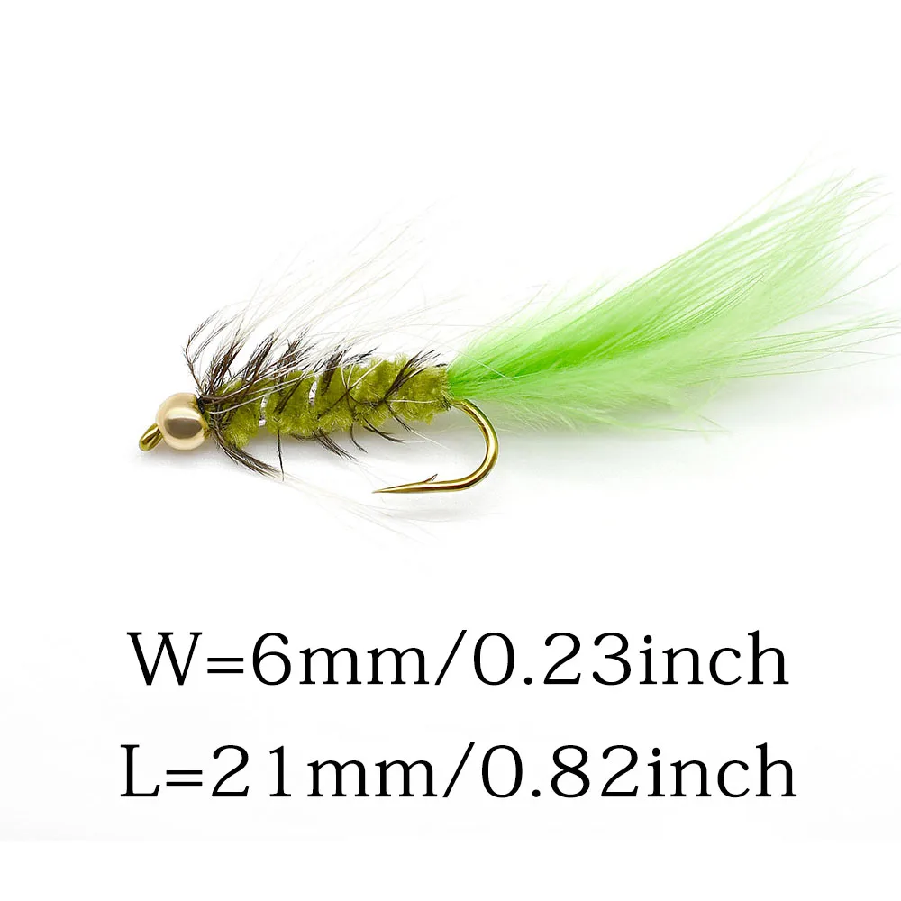 MNFT 10 señuelos para moscas de pesca de trucha con cabeza dorada, tamaño 10 #   Anzuelos de púas - Mosca de pesca con cabeza de cuentas - imagen 5