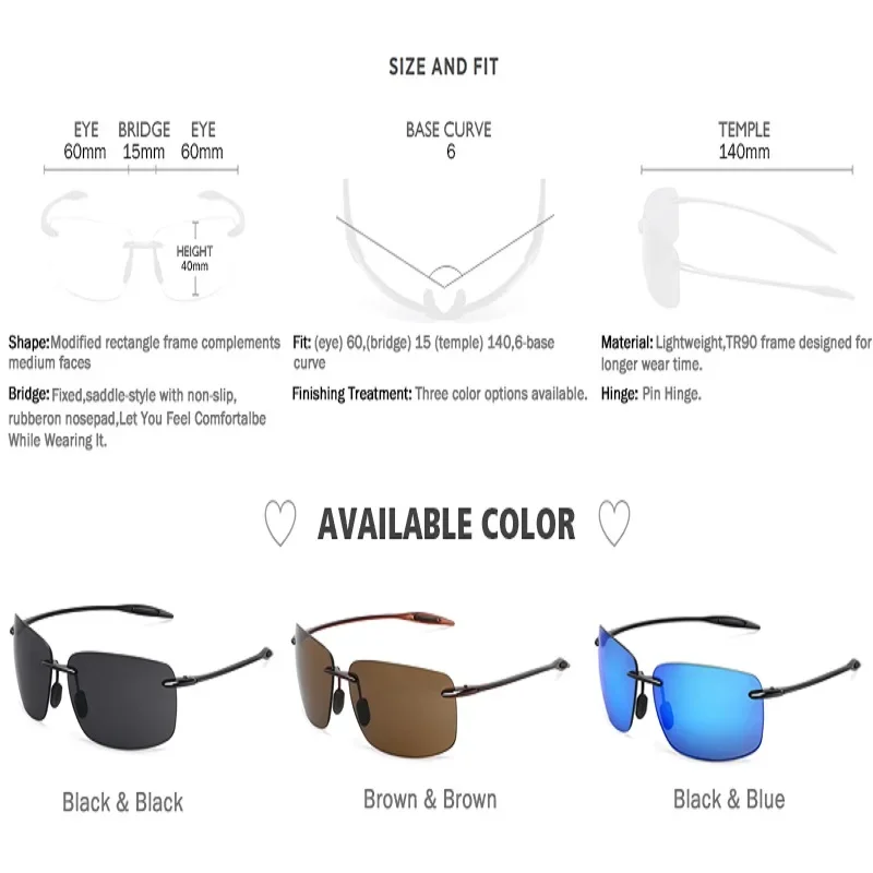 Gafas de sol para hombre, piloto clásico, diseñador, moda, conducción, deportes, sin montura, TR90, montura UV400, gafas para mujer - imagen 2
