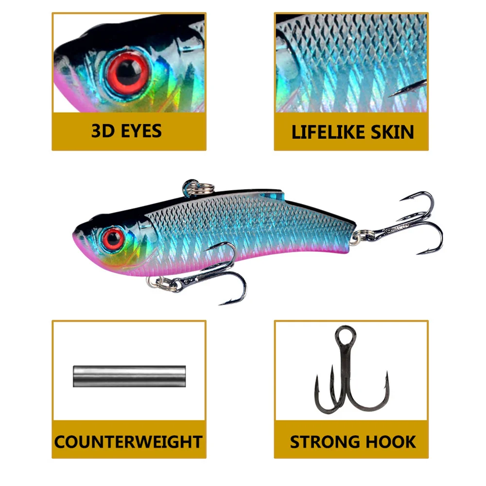 Señuelo de pesca VIB con vibración, cebo duro de plástico Wobbler Crankbait, aparejos de pesca artificiales de invierno para carpa lubina, 5 uds. - imagen 3