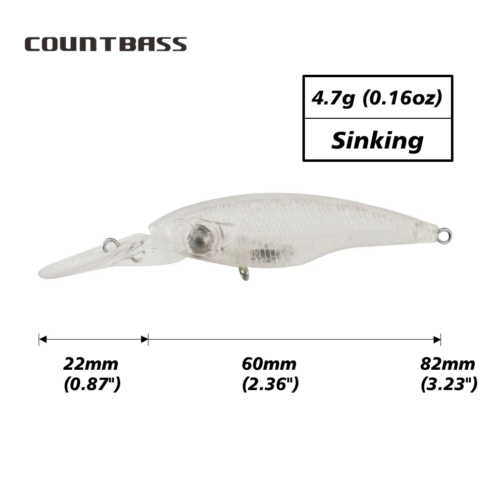 Countbass 10 Uds. Señuelos duros en blanco que se hunden 2,4 "/60mm 0,16 oz/4,7g, cebos de pesca sin pintar, Crankbait, señuelos de peces Wobblers - imagen 2