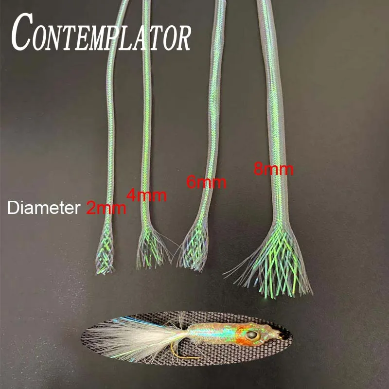 Tubo de Mylar circular holográfico blanco perla de 4 metros, materiales para atar moscas, diámetro de 2/4/6/8mm, cordón redondo hueco trenzado, serpentina, cuerpo de costilla - imagen 5