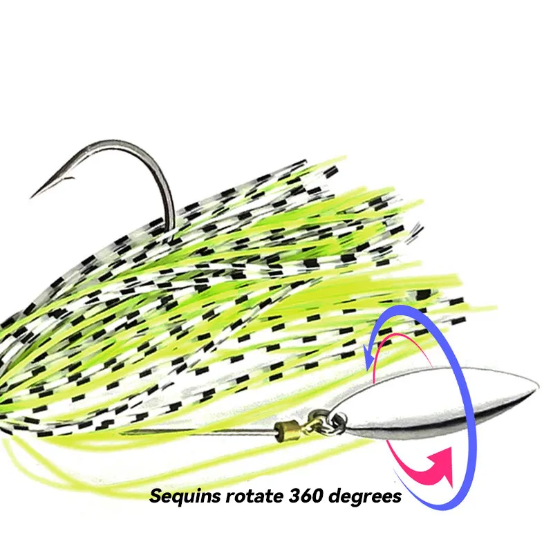 Bazooka-señuelo de pesca giratorio de Metal, cebo giratorio, cabeza de plantilla con barba giratoria, lentejuelas, faldas de goma, anzuelos de silicona, aparejos de Lucio - imagen 3