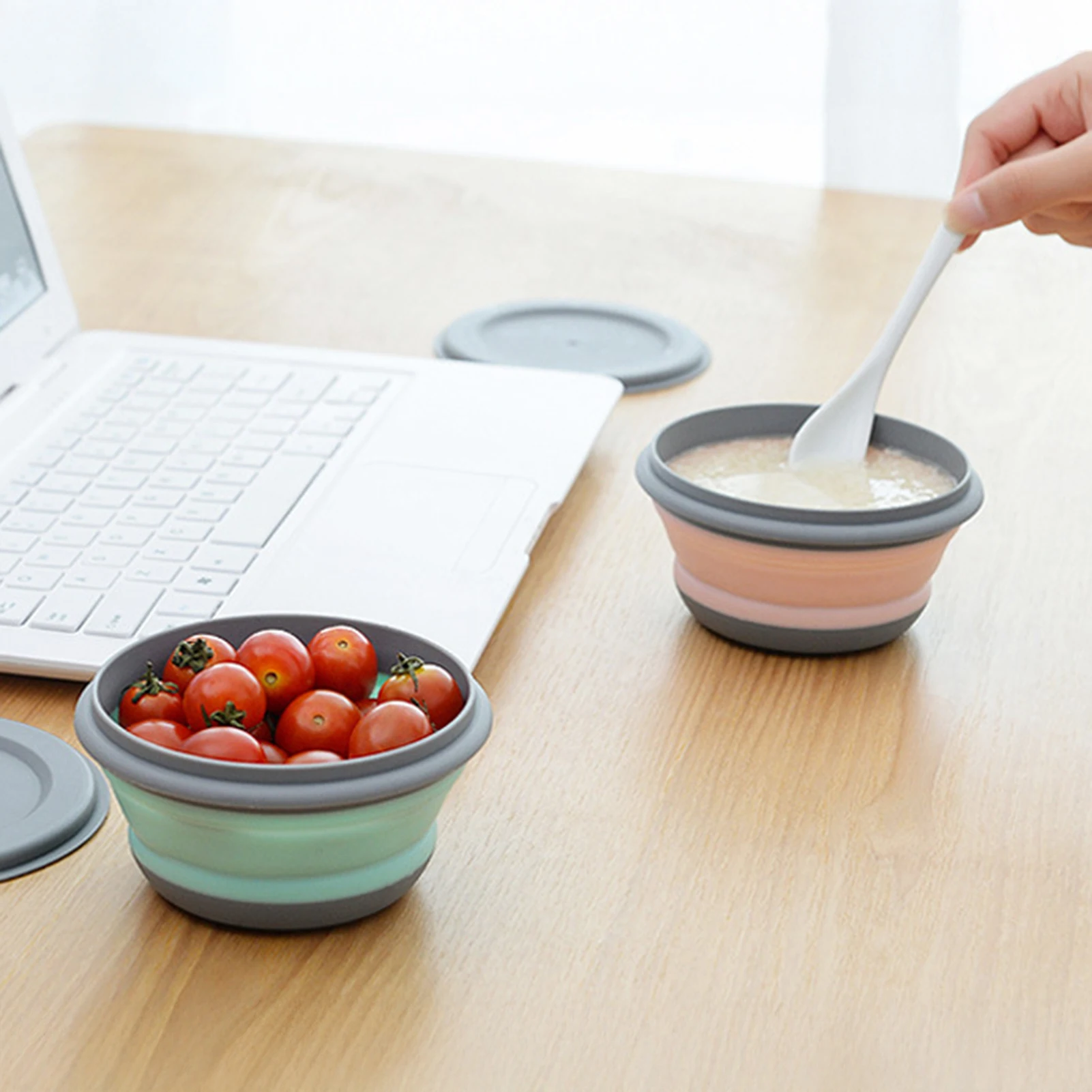 Juego de cuencos plegables de compresión portátil para acampar al aire libre, Picnic, barbacoa, fiambrera Tpr anticaída, fiambrera escolar para estudiantes, utensilios de cocina - imagen 3