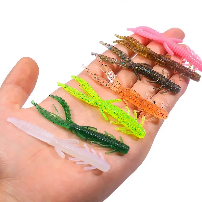 5 uds 7,2 cm 1,8g larva de camarones cebo suave olor a gusano plantillas de silicona de pescado Wobblers Señuelos de Pesca para lubina carpa Artificial Swimbait - imagen 2