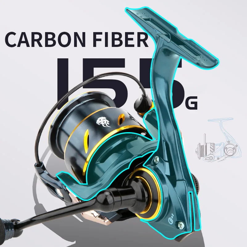 Carrete de pesca giratorio, accesorio de tamaño pequeño, cuerpo de carbono, peso ligero, serie 1000-2500, arrastre con mango de tornillo, 5kg, juego ligero, VENOM - imagen 3