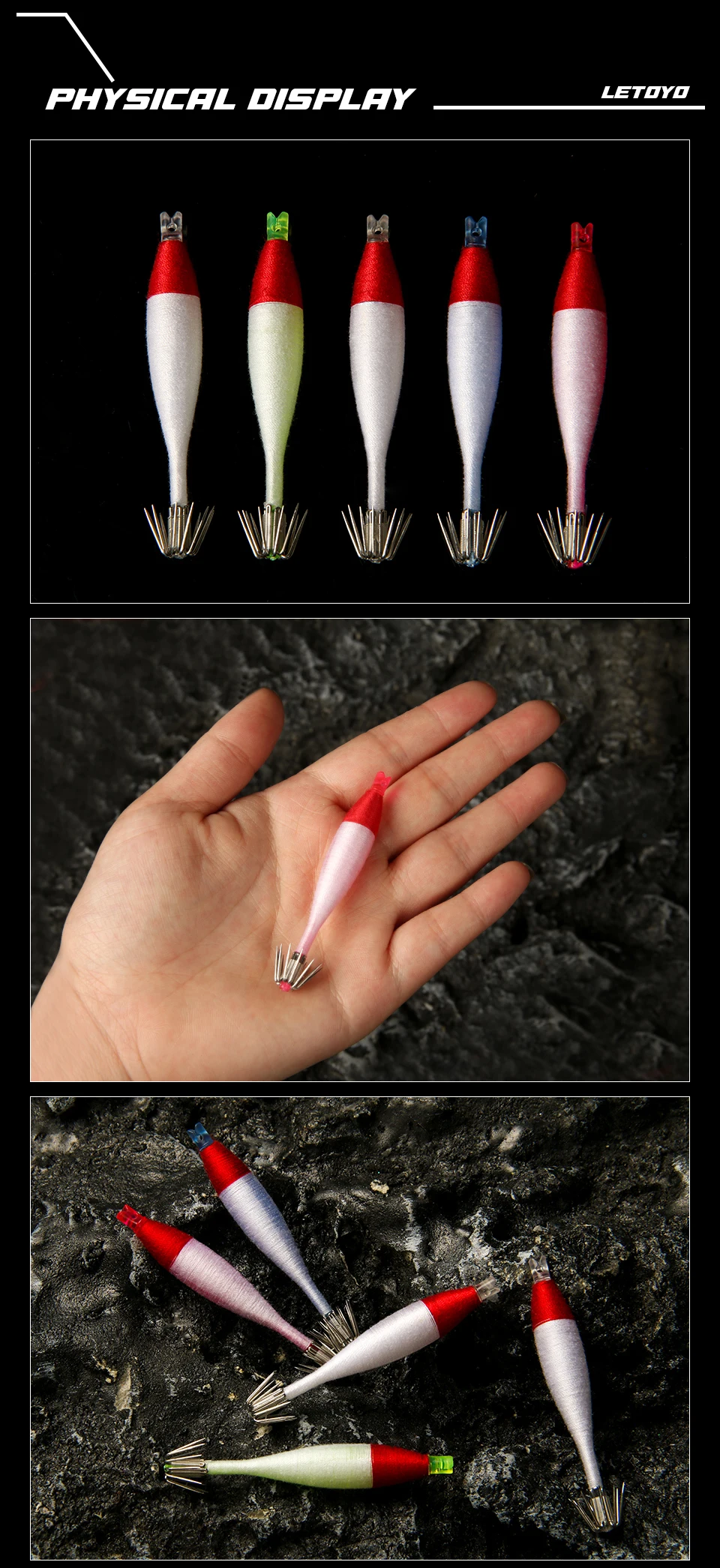 Una persona que tiene un señuelo rojo y blanco