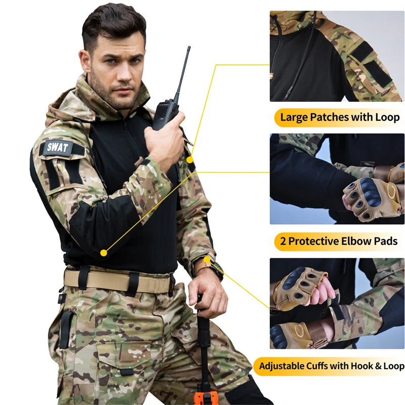 Uniforme táctico, trajes de acampada, traje de camuflaje, camisas para correr, pantalones deportivos Cargo, conjuntos de ropa de Paintball Airsoft, ropa para hombre al aire libre - imagen 5
